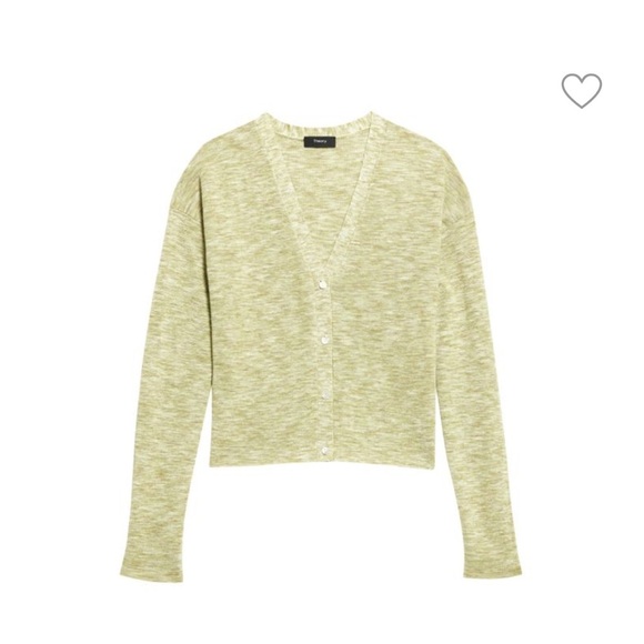 THEORY Hanalee Cropped Green V-Neck Cardigan Sweater Linen Size M - Picture 9 of 9